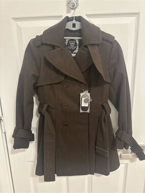 Yoki Girls Brown Wool Trench Coat